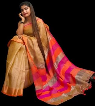 Light Brown Tissue Cotton Saree From Bengal