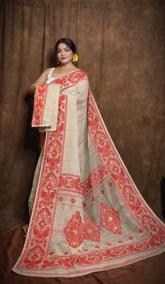 Off White Pure Handloom Dhakai Jamdani Saree From Bengal