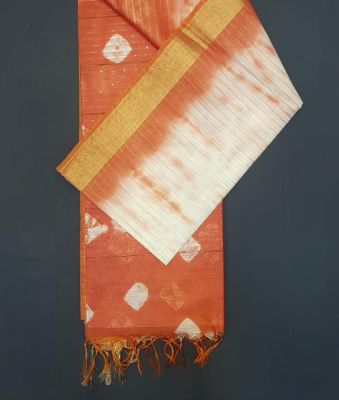Orange Pure Handloom Katan Silk Saree From Bhagalpur