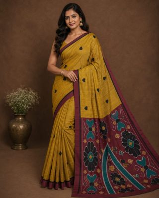 Mustard Pure Handloom Saree From Bengal