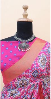 Pink Butta Printed Work Pure Chiffon Saree