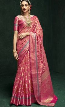 Pink Pure Handloom Silk Saree From Banaras