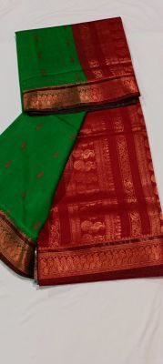 Green Red Pure Handloom Gadwal Silk Cotton Saree From Bengal
