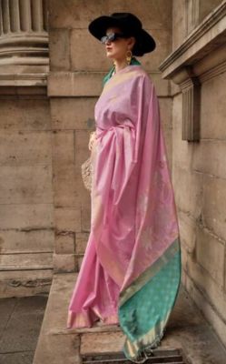 Pink Pure Handloom Silk Saree From Banaras