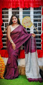 Purple Pure Handloom Cotton Saree From Bengal
