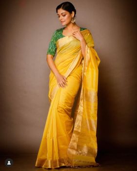 Yellow maheshwari tissue sarees