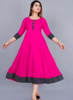 Pink Cotton Anarkali Kurti From Bengal