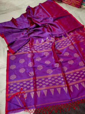 Purple Pure Handloom Silk Cotton Saree From Bengal