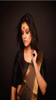Half black and golden tissue saree