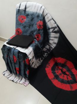 Black Grey Hand Block Printed Work Saree