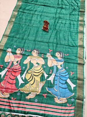 Aqua Blue Pure Handloom Silk Saree From Bengal