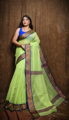 Green Pure Handloom Cotton Saree From Bengal