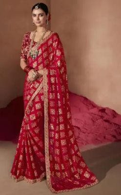Brick Pure Handloom Georgette Saree From Banaras