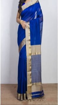 Blue maheshwari with off white border