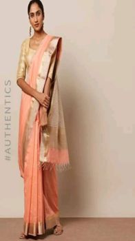 Peach colour silk and zari border