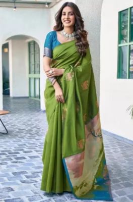 Mehandi Green Pure Handloom Banarasi Silk Saree From Banaras