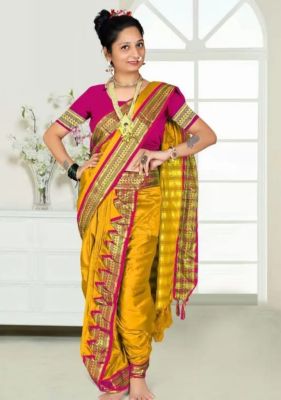 Golden Pure Handloom Silk Cotton Saree From Banaras