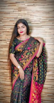 Black Cotton Pure Handloom Butta Saree
