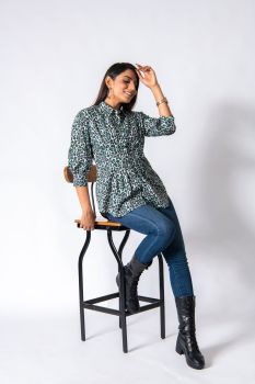 Pleated Animal Print Shirt