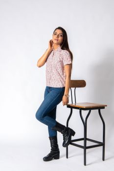 Floral Print Crop Shirt With Half Slevees