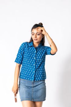 Dabu Print Crop Shirt