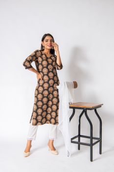 Printed Mirror Emb Kurta With Pant Pair With Kota Doriya Dupatta