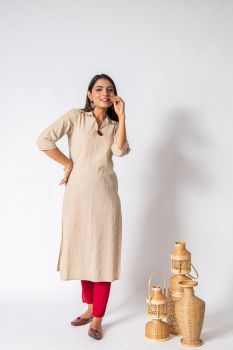 Collar Embellish Straight Kurta Tassel Detail