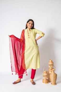 Band Collar Embellish Straight Kurta
