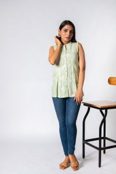 Band Collar Gold Print Sleeveless Top