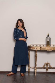 Blue Embellish Indigo Kurta Set