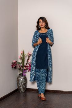 Indigo 3 Piece Set With Embellish Neckline