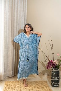 Sky Blue Block Print Kaftan
