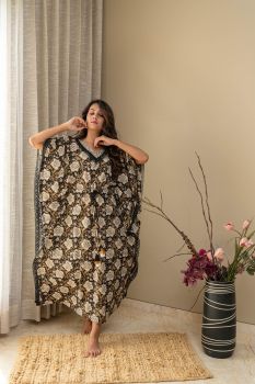 Brown Block Print Kaftan