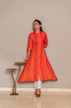 Orange A- Line Kurta With Pant