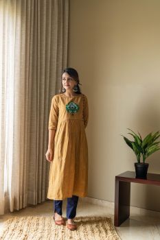 Mustard Yellow Khadi Embellish Kurta Set