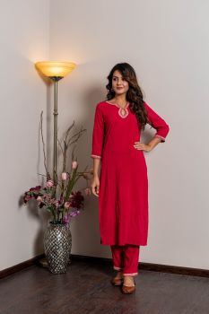 Rayon Dobby Embellish Kurta Set