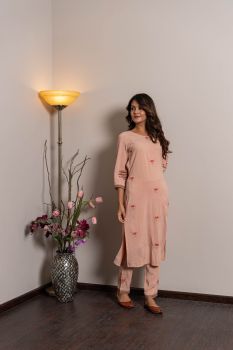 Beige Rayon Dobby Embellish Kurta Set