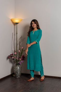 Sky Blue Rayon Dobby Embellish Kurta Set