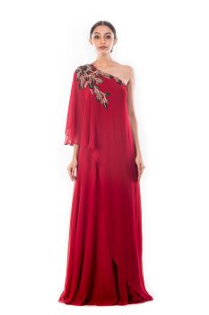 Wine drop Shoulder Cape Dress