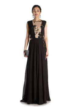 Black Waist Cutout Gown