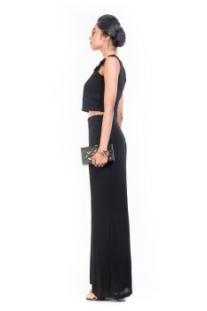 Black Feather Crop Top Palazzo Set