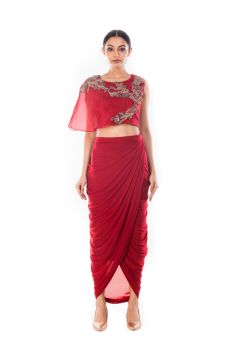 Wine CropTop & Draped Skirt