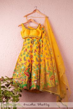 Canary Yellow Lehenga With Intricate Tropical Twist