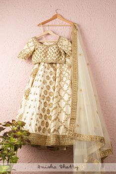 Ivory Luster Multipanel Embroidered Bridal Lehenga Set