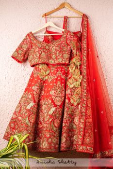 Red & Rose Pink Bridal Lehenga Set