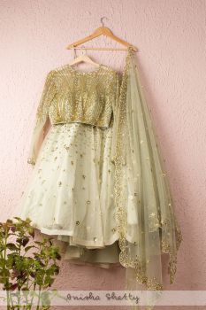 Pistachio Cream Bridal Lehenga Set