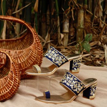 Blue Zardosi Block Heels