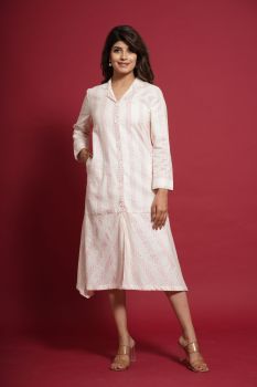 White And Pink Cotton Kurta