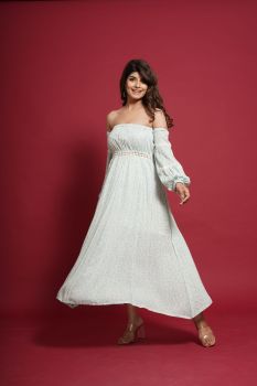 Beige Floral Off-Shoulder Dress