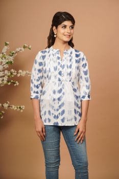 White Tie Dye Pintex Cotton Short Kurti